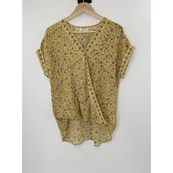 Max Studio Women’s Yellow Chiffon Faux Wrap High Low Blouse Size S, Boho, Preppy - Picture 1 of 8